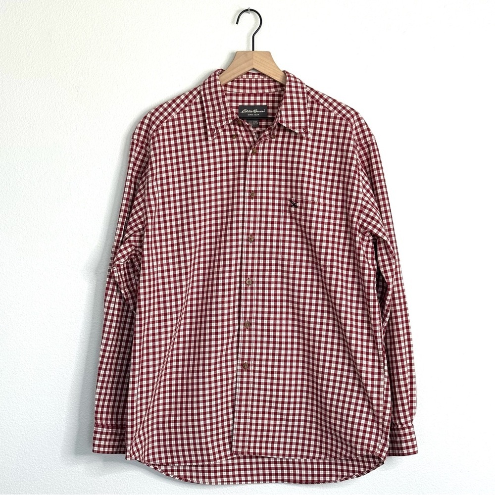 VTG Eddie Bauer 100% Cotton Red Check Button up Shirt Mens L